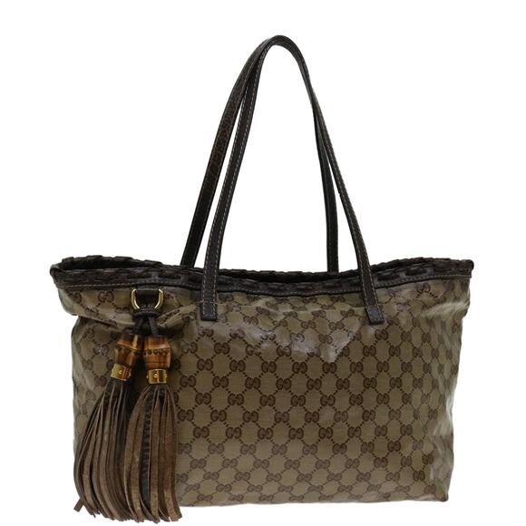 GUCCI GG Crystal Fringe Bamboo Tote Bag Brown - Picture 1 of 16
